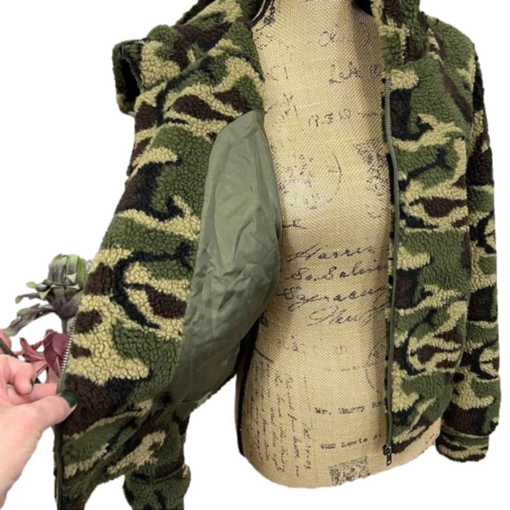 AUDREY Teddy Bear Sherpa HoodedArmy Camo  Jacket NWT - Picture 10 of 12